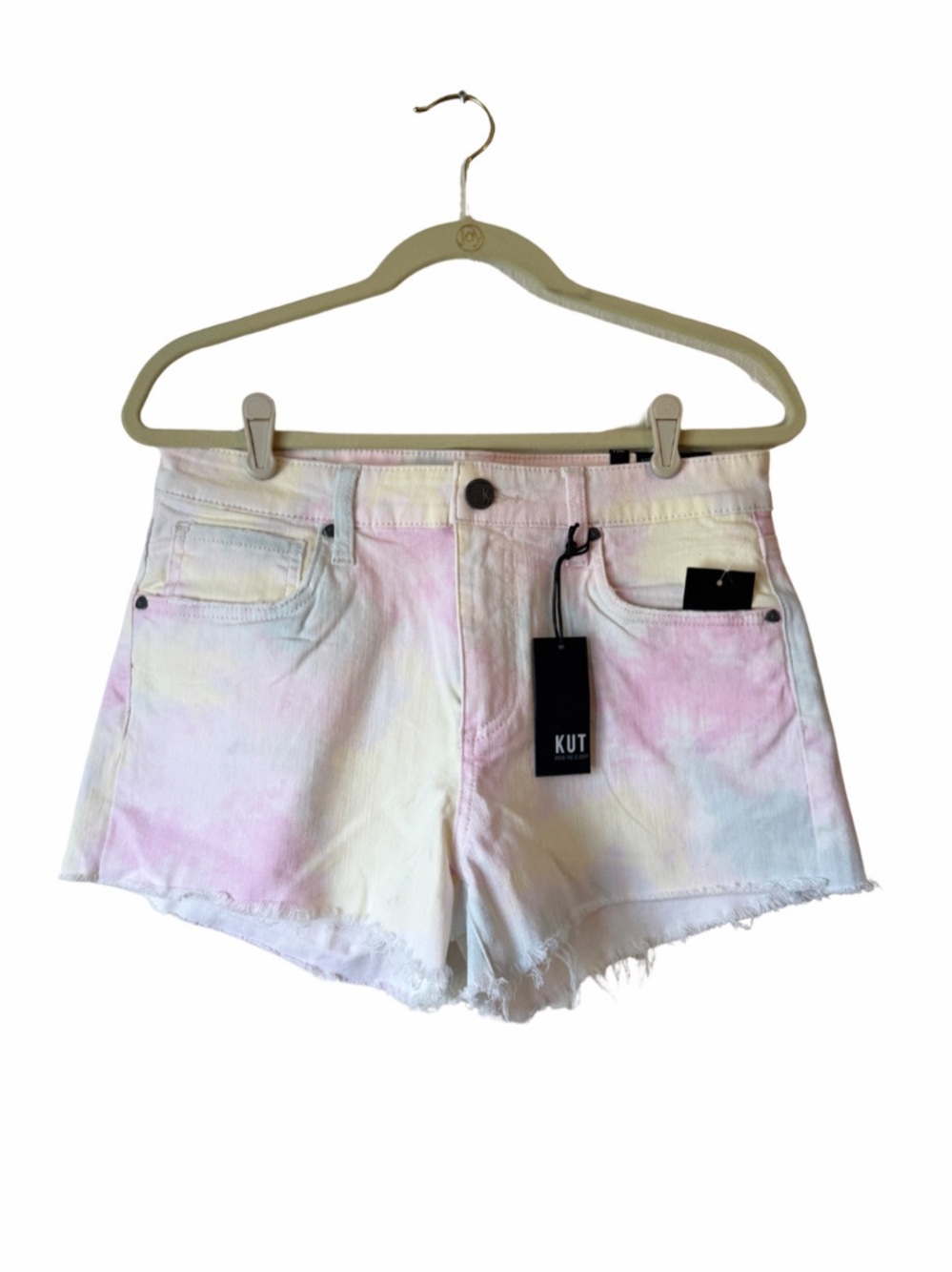 Kut from the Kloth Pastel Tie-Dye Denim Shorts - White, Pink, Yellow, Blue
